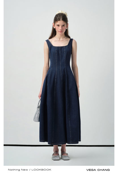 Seamed Sleeveless Denim Maxi Dress