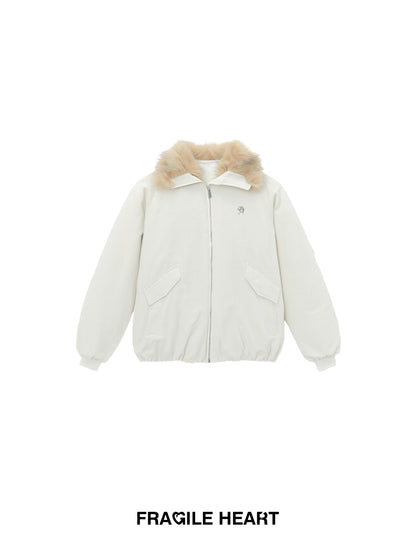 White Duck Down Puffer Jacket (90%) With Faux Fur Collar