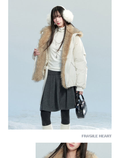 White Duck Down Puffer Jacket (90%) With Faux Fur Collar