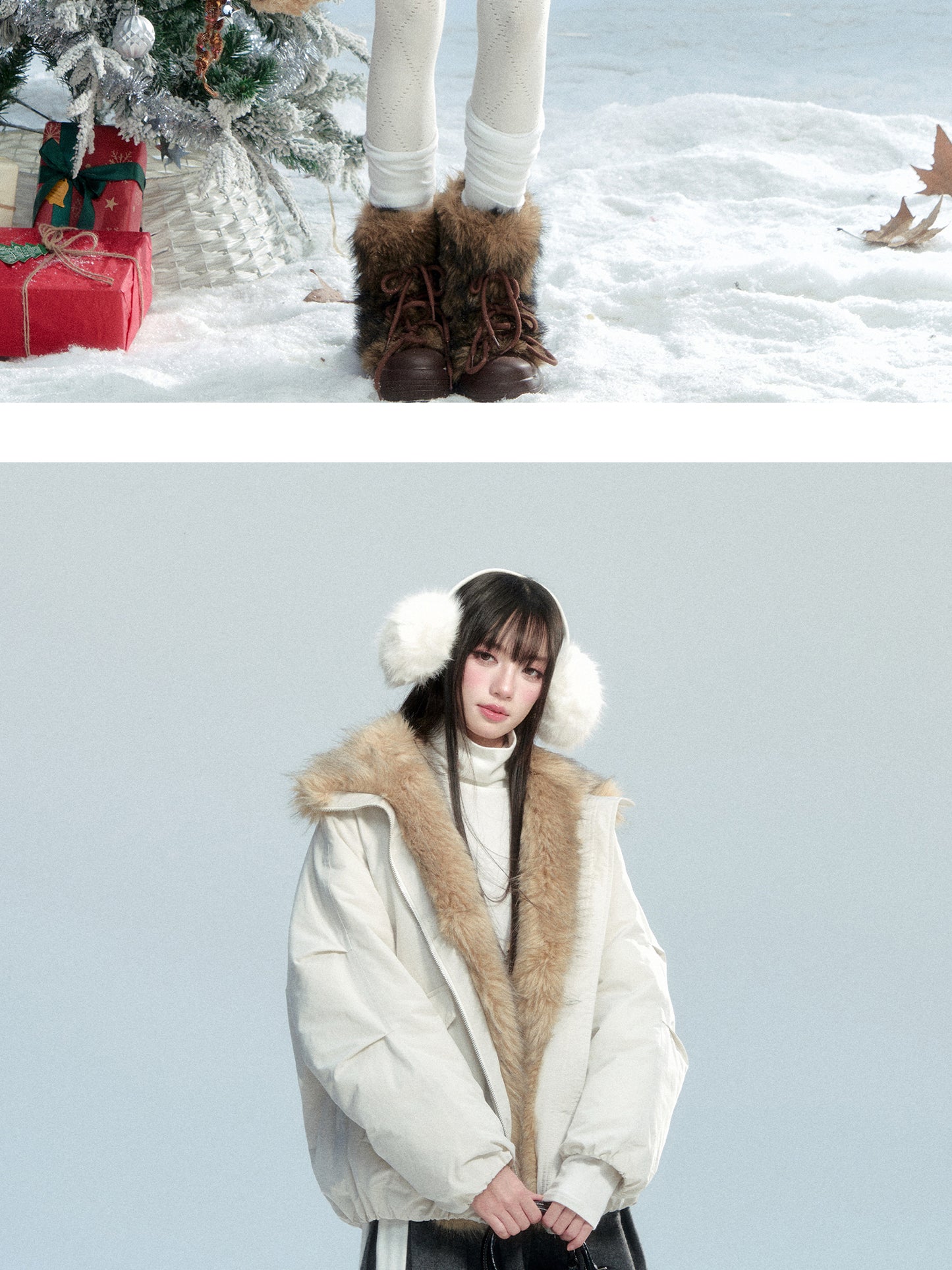White Duck Down Puffer Jacket (90%) With Faux Fur Collar
