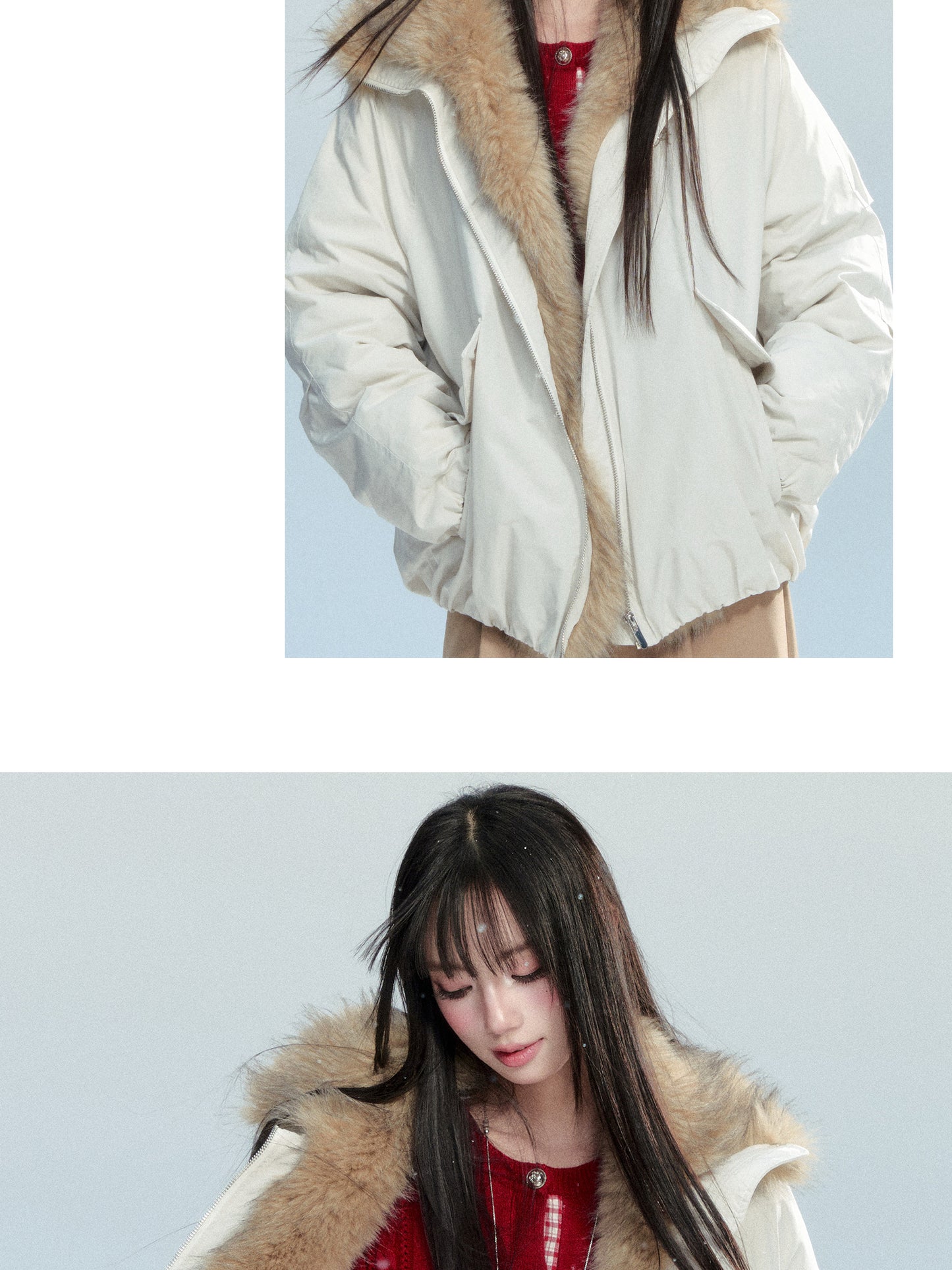 White Duck Down Puffer Jacket (90%) With Faux Fur Collar