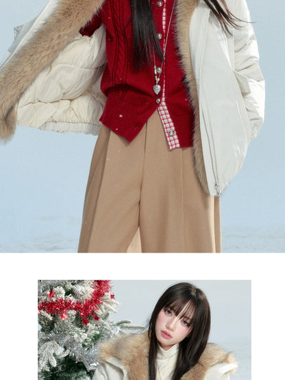 White Duck Down Puffer Jacket (90%) With Faux Fur Collar