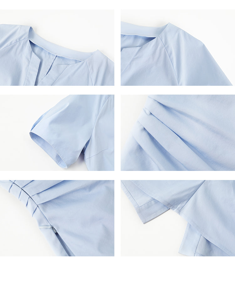 Metal Button Waist-Fitted Crossover Blouse