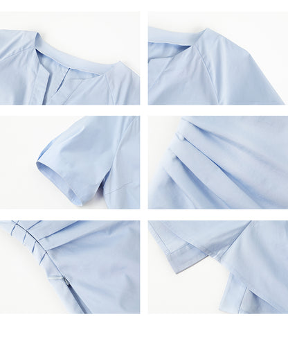 Metal Button Waist-Fitted Crossover Blouse