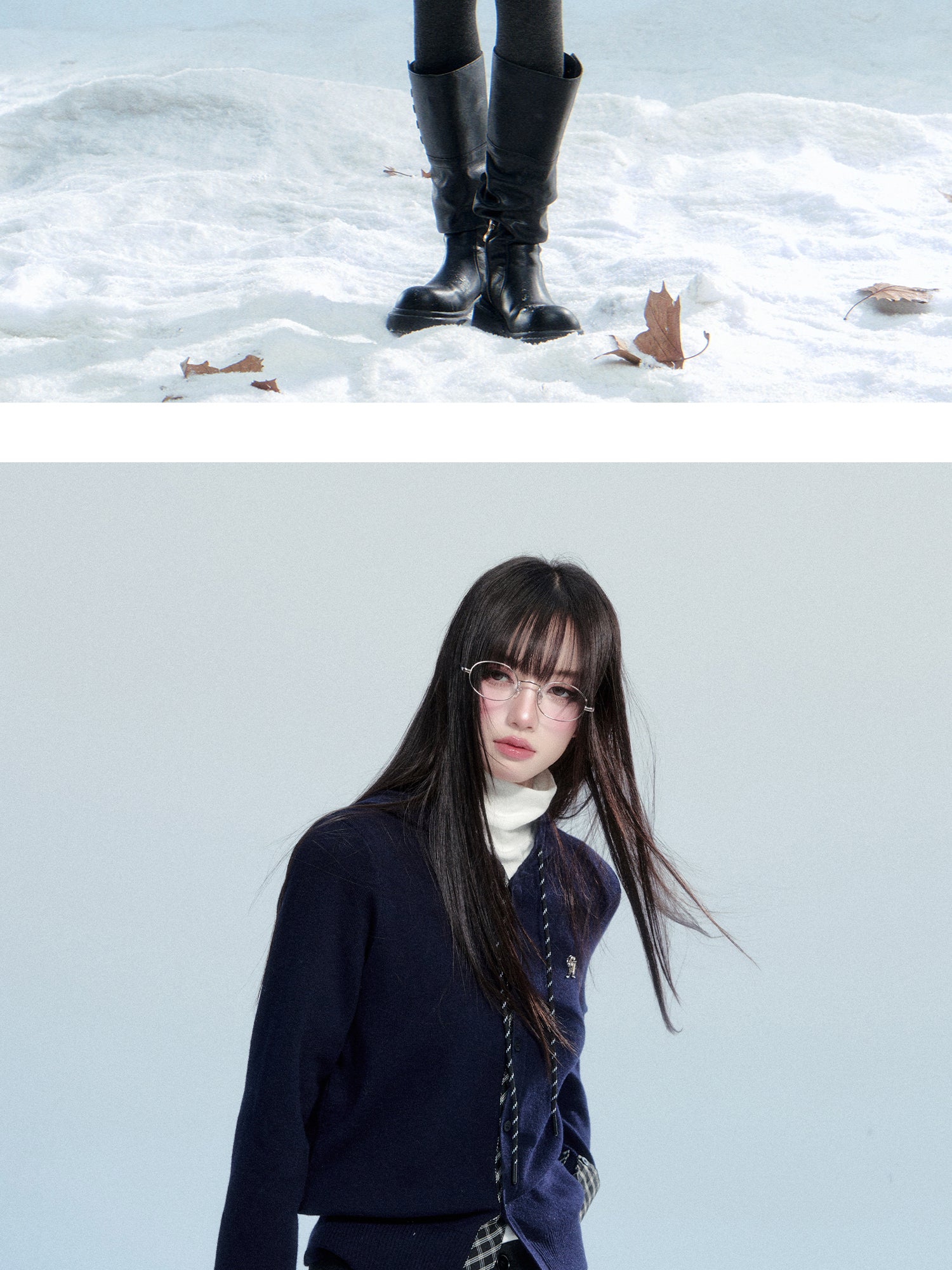 Hooded Knit Top With Plaid Details