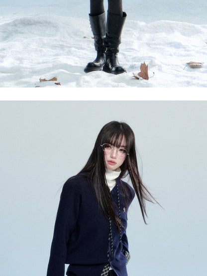 Hooded Knit Top With Plaid Details