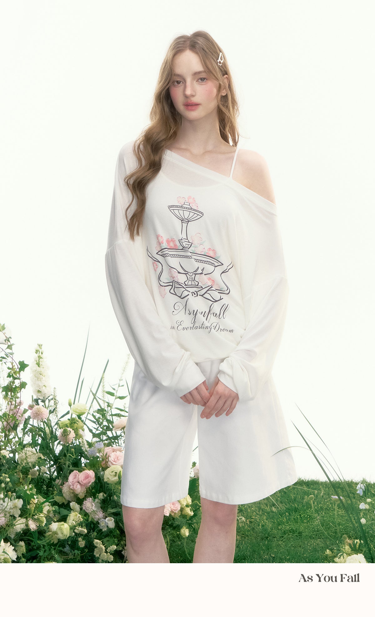 Printed Off-Shoulder Relaxed Fit T-Shirt