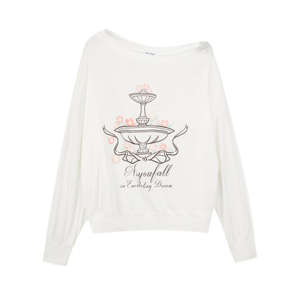 Printed Off-Shoulder Relaxed Fit T-Shirt