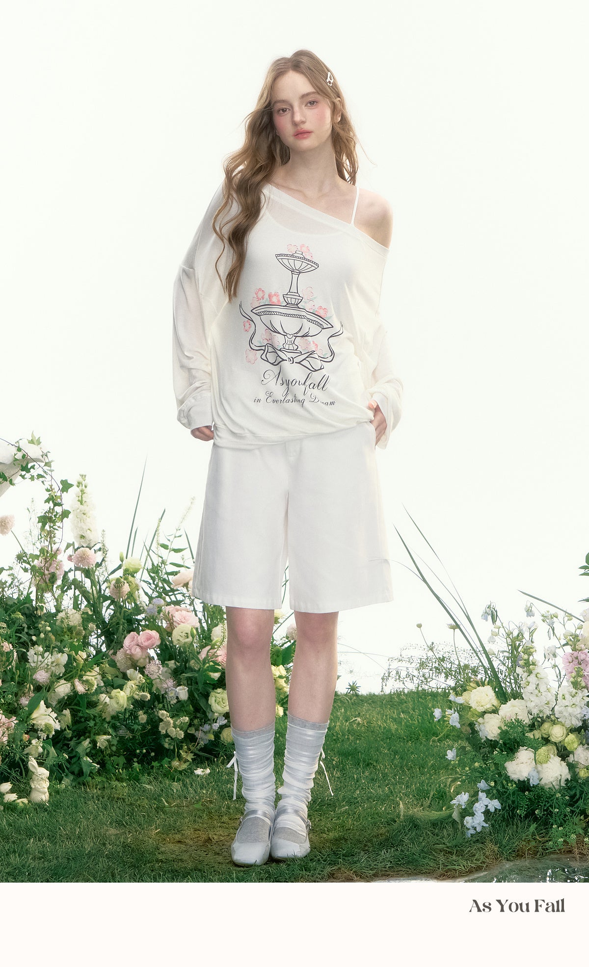 Printed Off-Shoulder Relaxed Fit T-Shirt