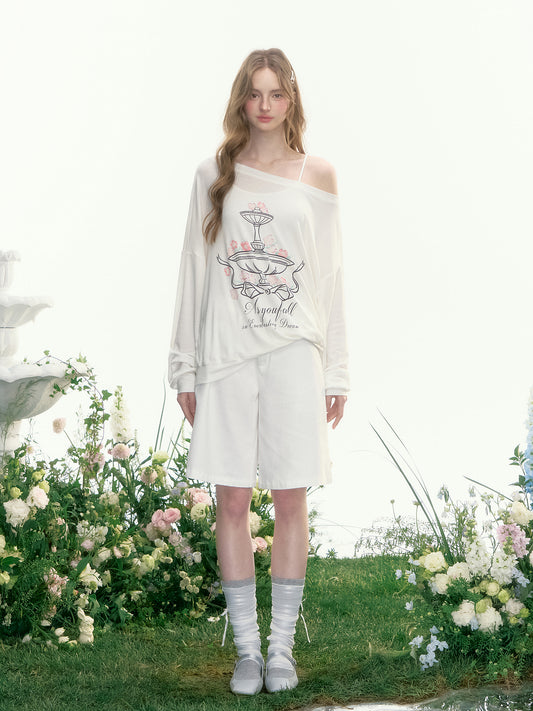 Printed Off-Shoulder Relaxed Fit T-Shirt