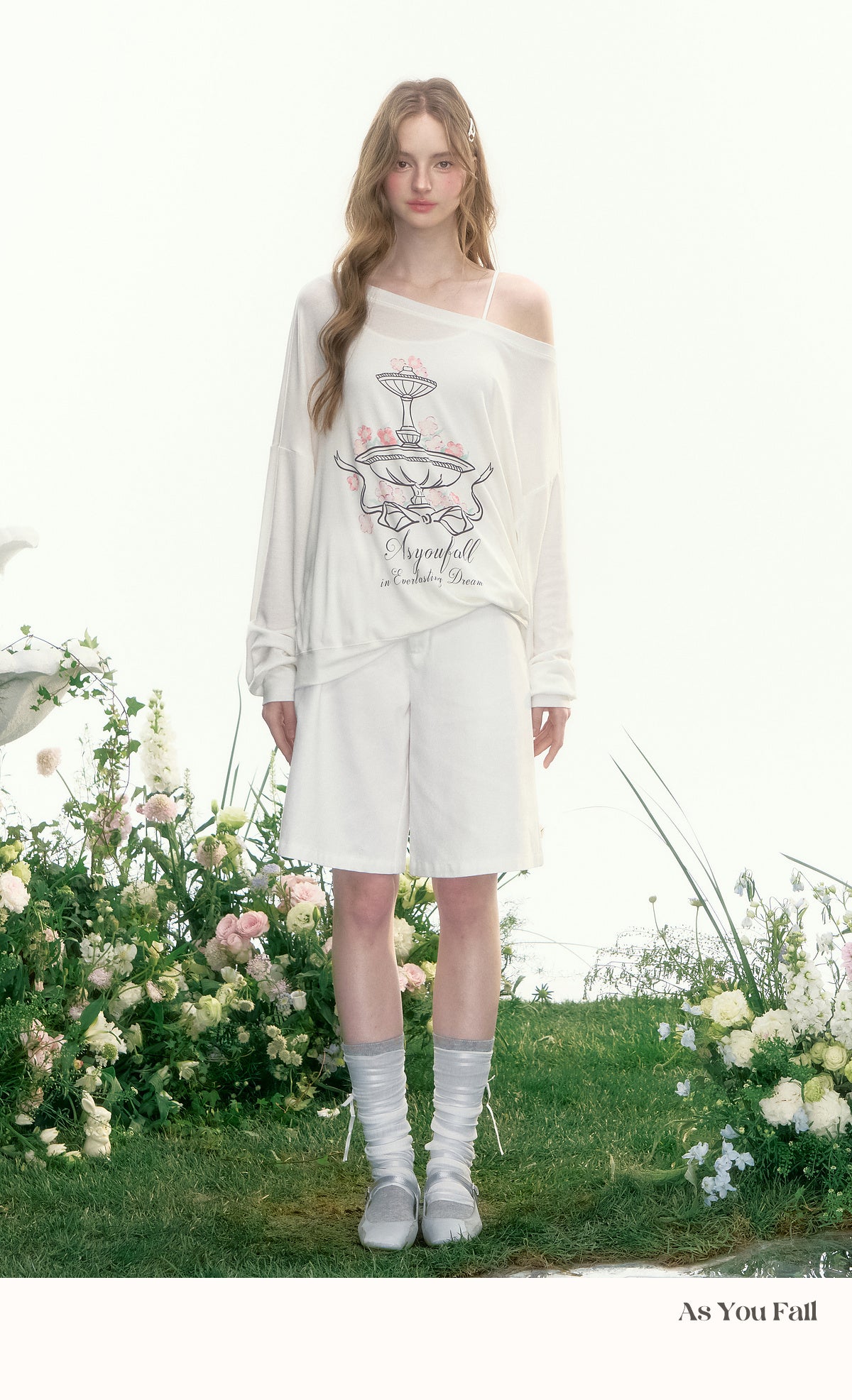 Printed Off-Shoulder Relaxed Fit T-Shirt