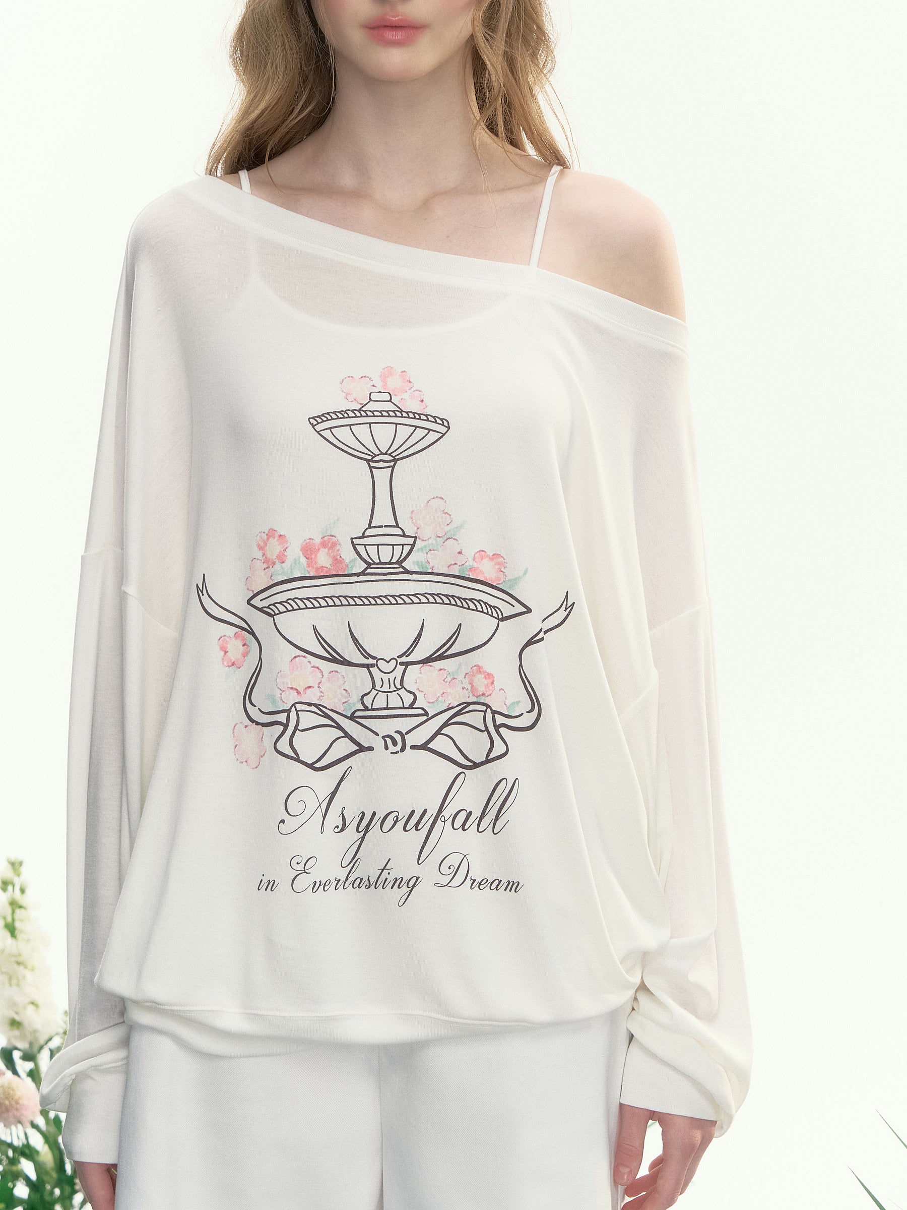 Printed Off-Shoulder Relaxed Fit T-Shirt