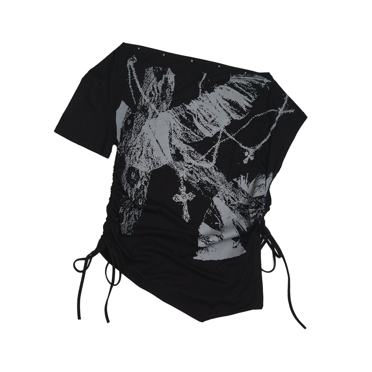 Gothic Print One-Shoulder Asymmetric Top