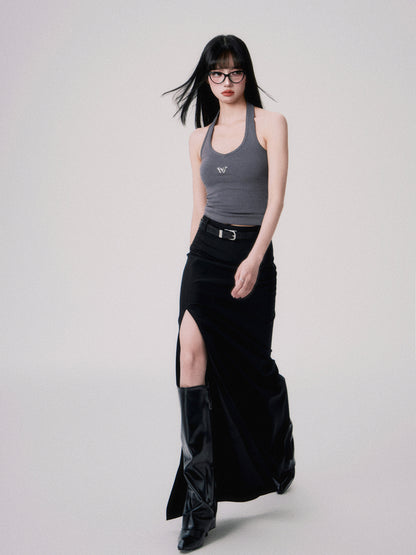 Double Slit Tailored Straight Maxi Skirt