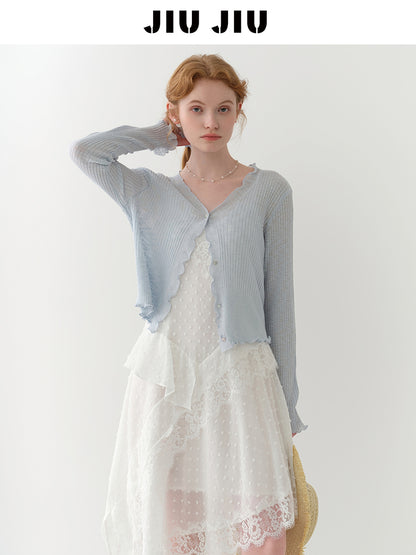 Lettuce Edge Lightweight Ribbed Cardigan