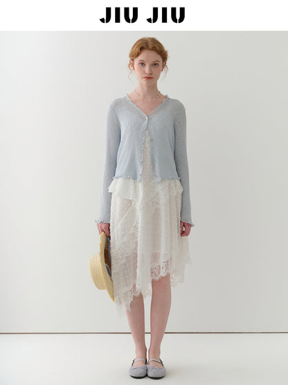 Lettuce Edge Lightweight Ribbed Cardigan