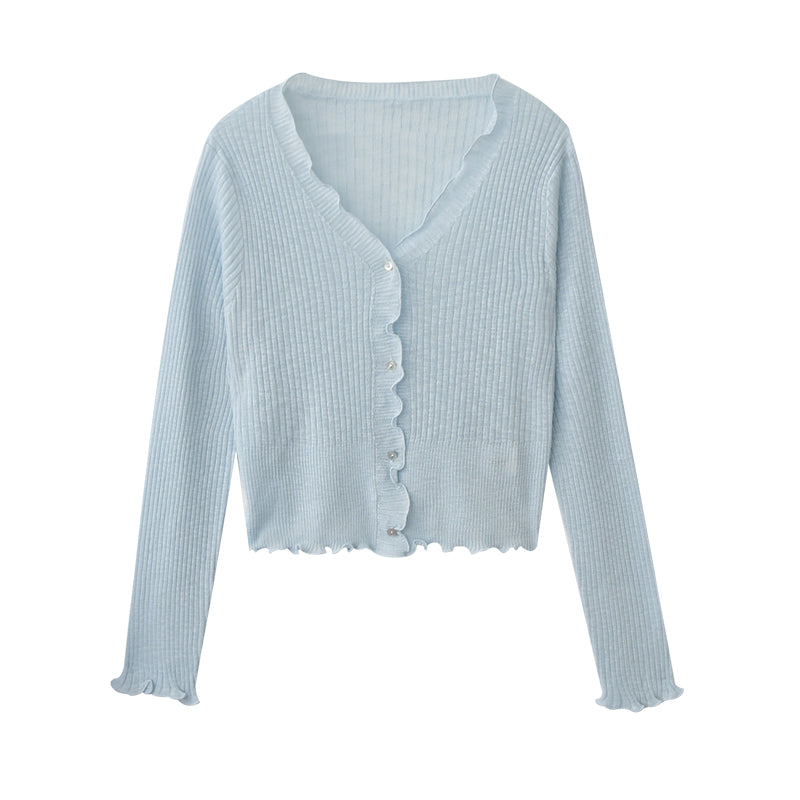 Lettuce Edge Lightweight Ribbed Cardigan