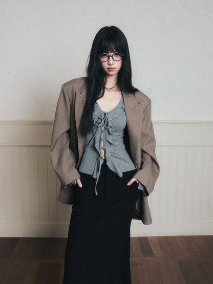 Ruffled Slim-Fit Ribbed Knit Top