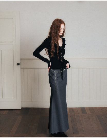 Ruffled Slim-Fit Ribbed Knit Top