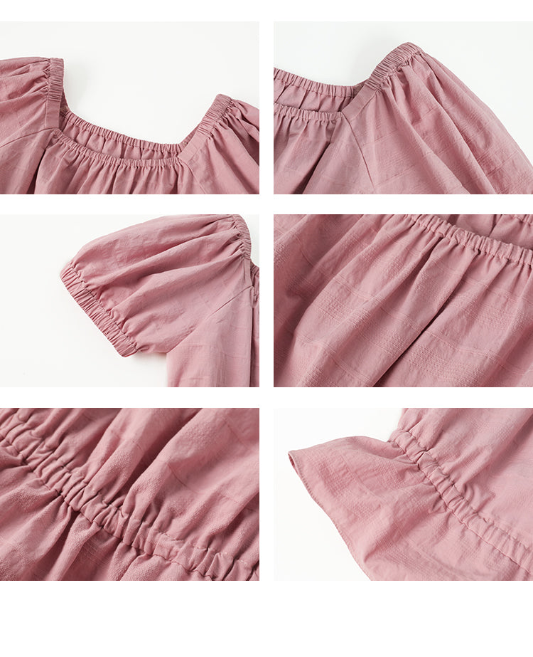 Textured Puff-Sleeve Cotton Blouse With Tie Waist