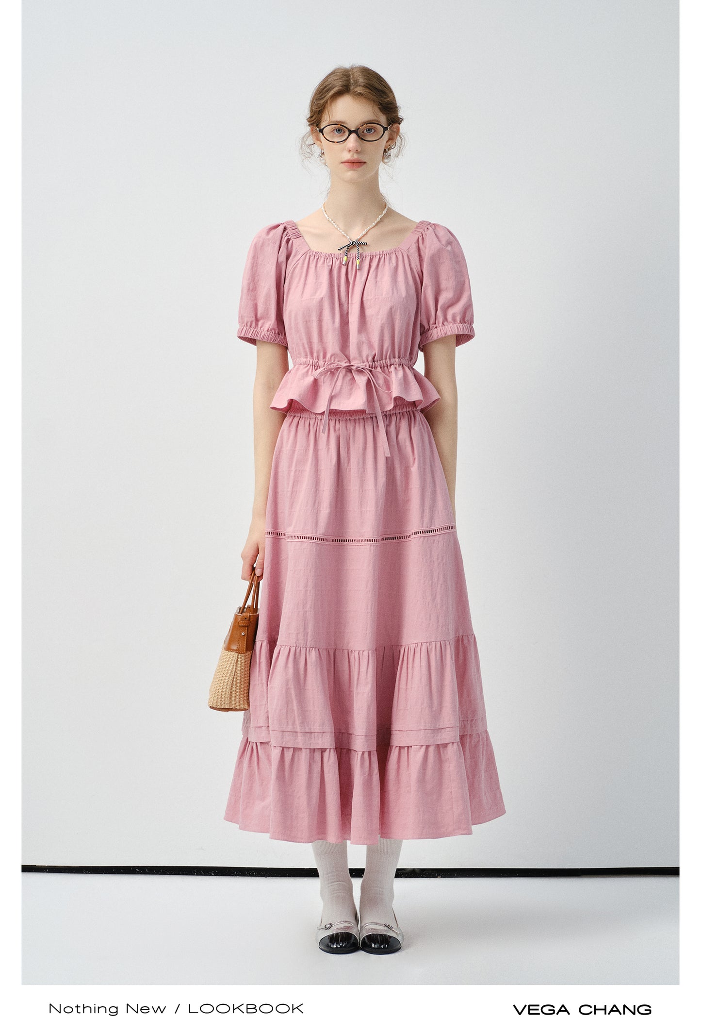 Textured Puff-Sleeve Cotton Blouse With Tie Waist
