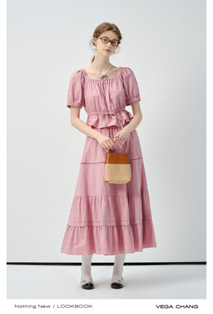 Textured Puff-Sleeve Cotton Blouse With Tie Waist
