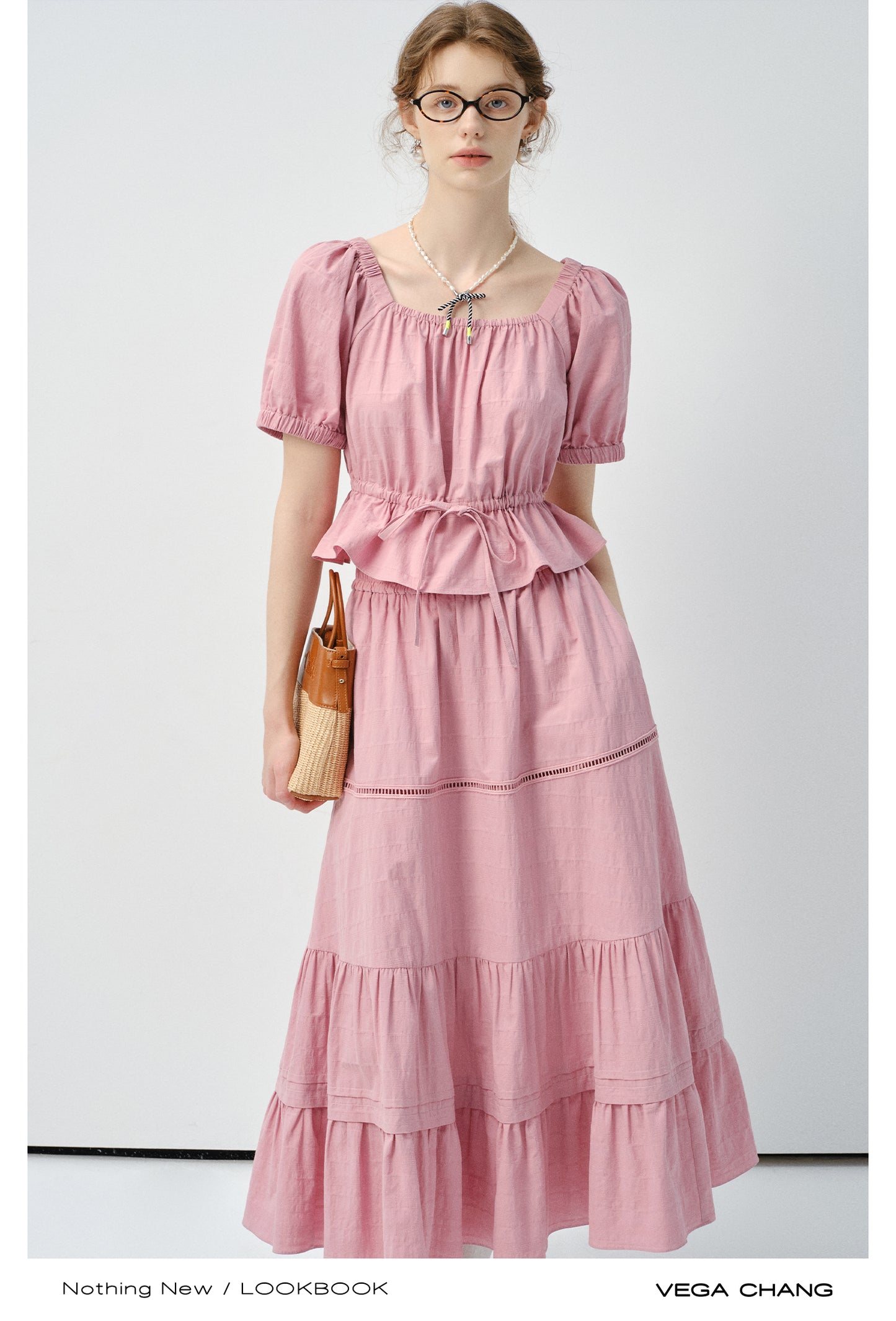 Textured Puff-Sleeve Cotton Blouse With Tie Waist
