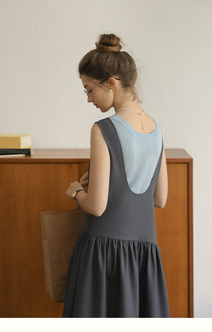 Knit Cardigan With Shell Buttons & Sleeveless Top