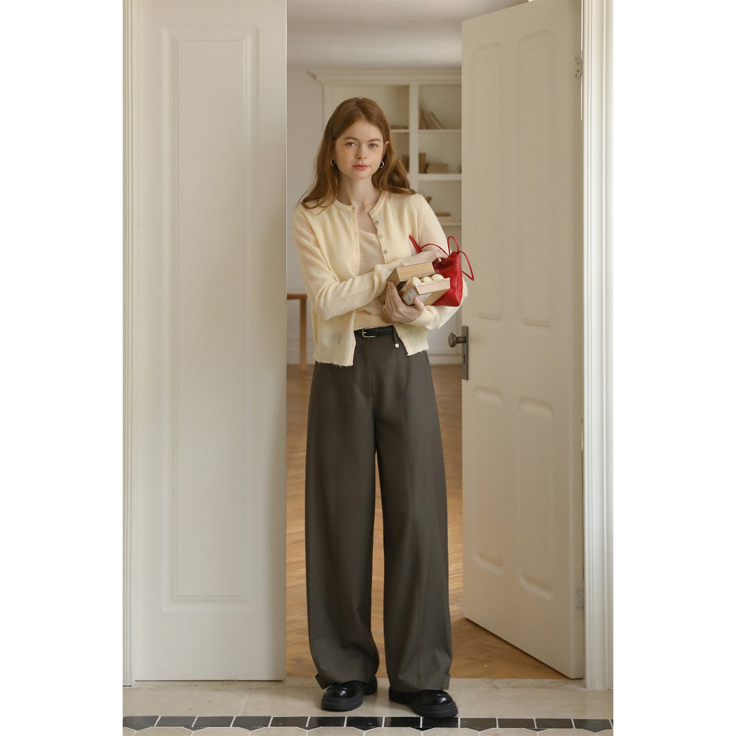 Knit Cardigan With Shell Buttons & Sleeveless Top