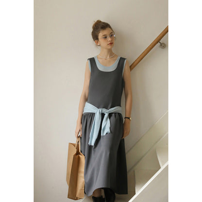 Knit Cardigan With Shell Buttons & Sleeveless Top