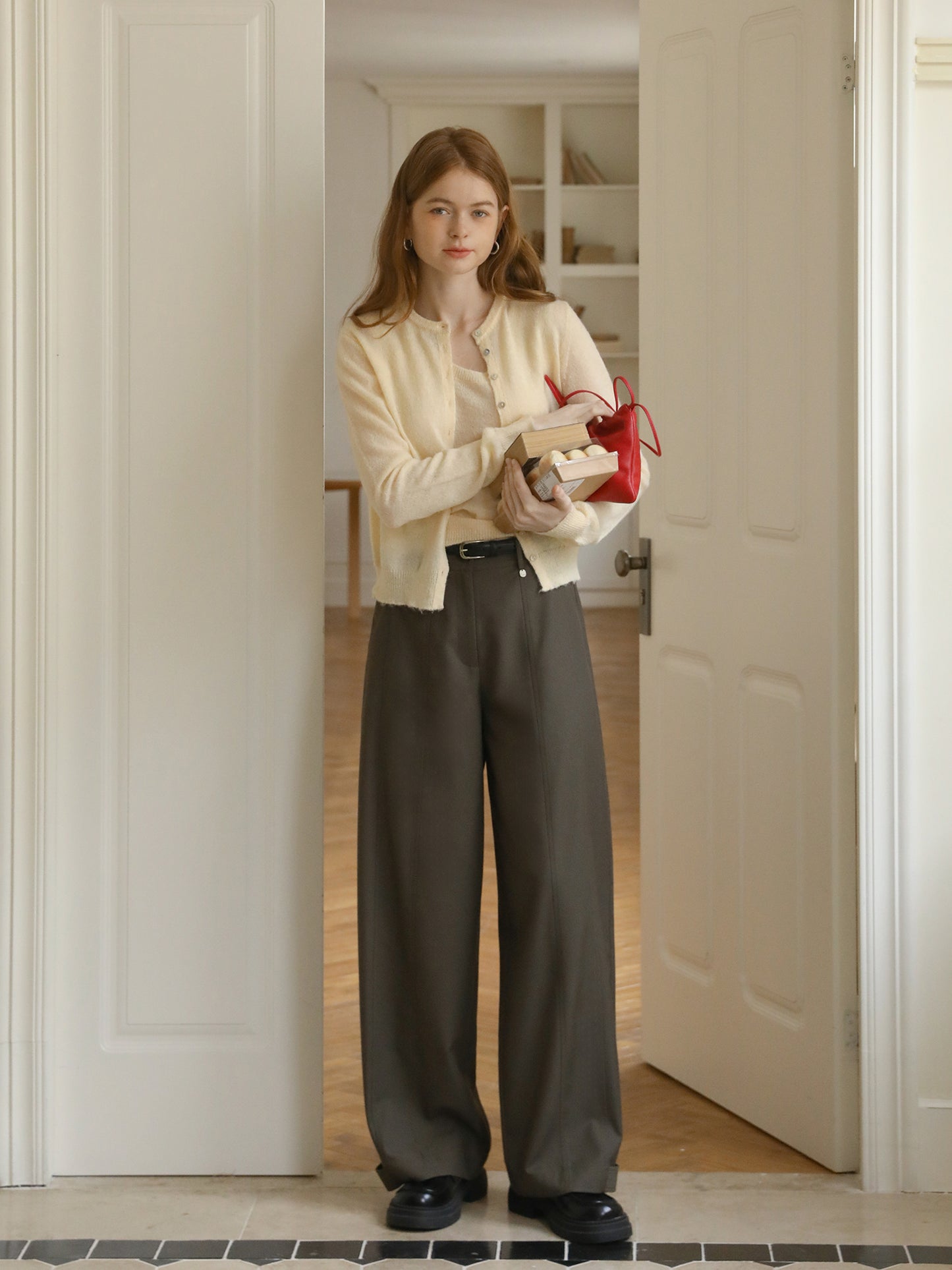 Knit Cardigan With Shell Buttons & Sleeveless Top