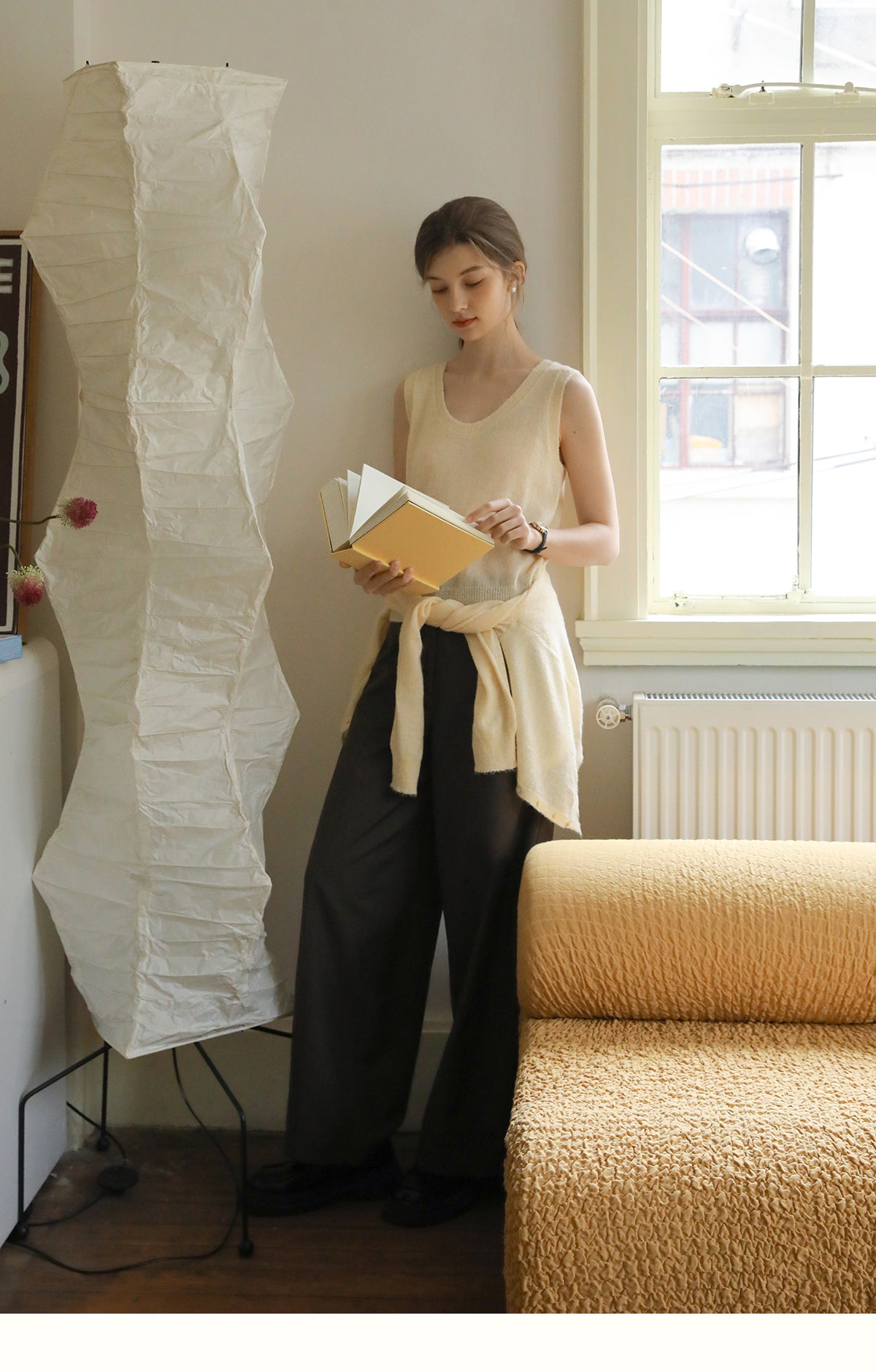 Knit Cardigan With Shell Buttons & Sleeveless Top