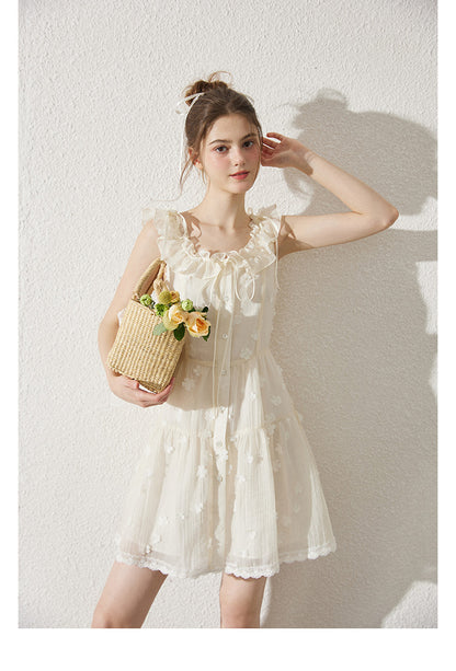 Textured Chiffon Dress With Floral Embellishments