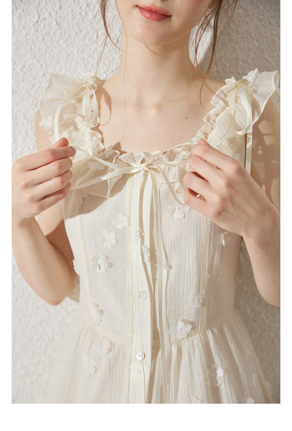 Textured Chiffon Dress With Floral Embellishments