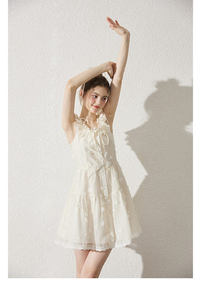 Textured Chiffon Dress With Floral Embellishments