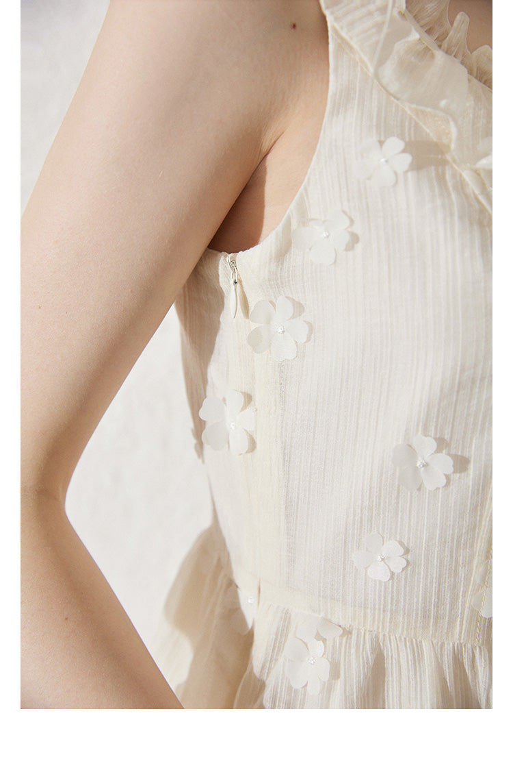 Textured Chiffon Dress With Floral Embellishments