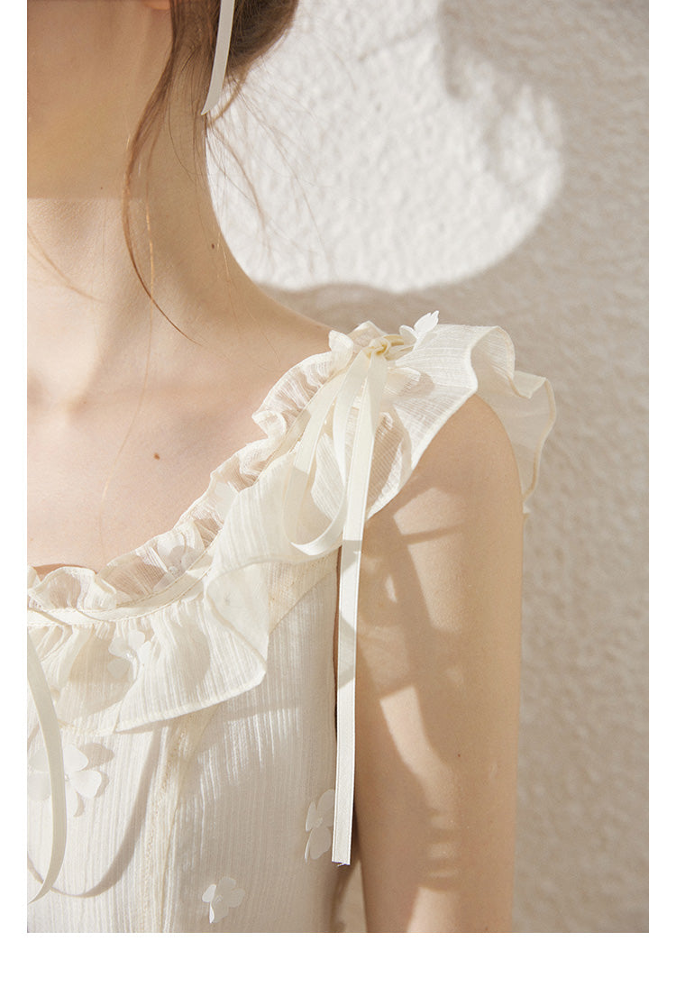 Textured Chiffon Dress With Floral Embellishments