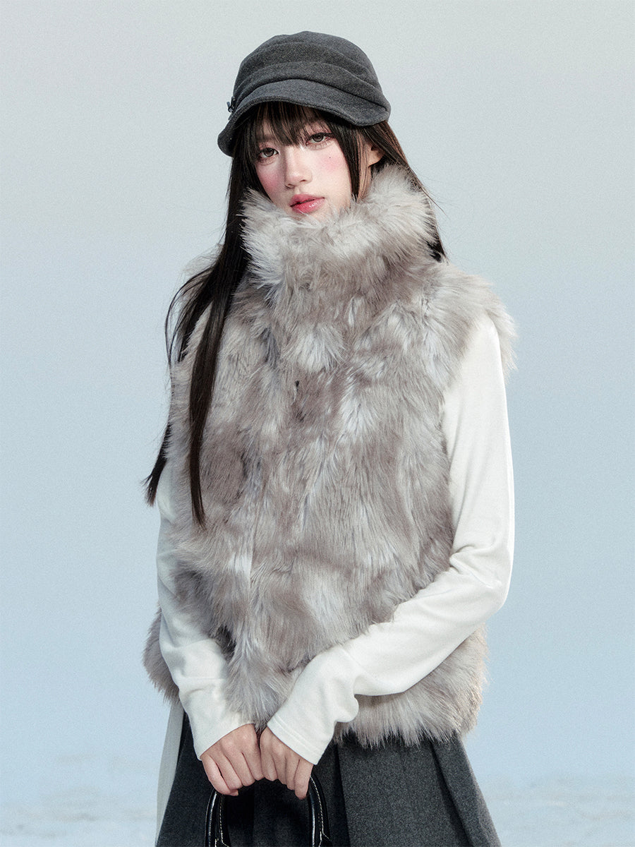 Faux Fur High Neck Vest