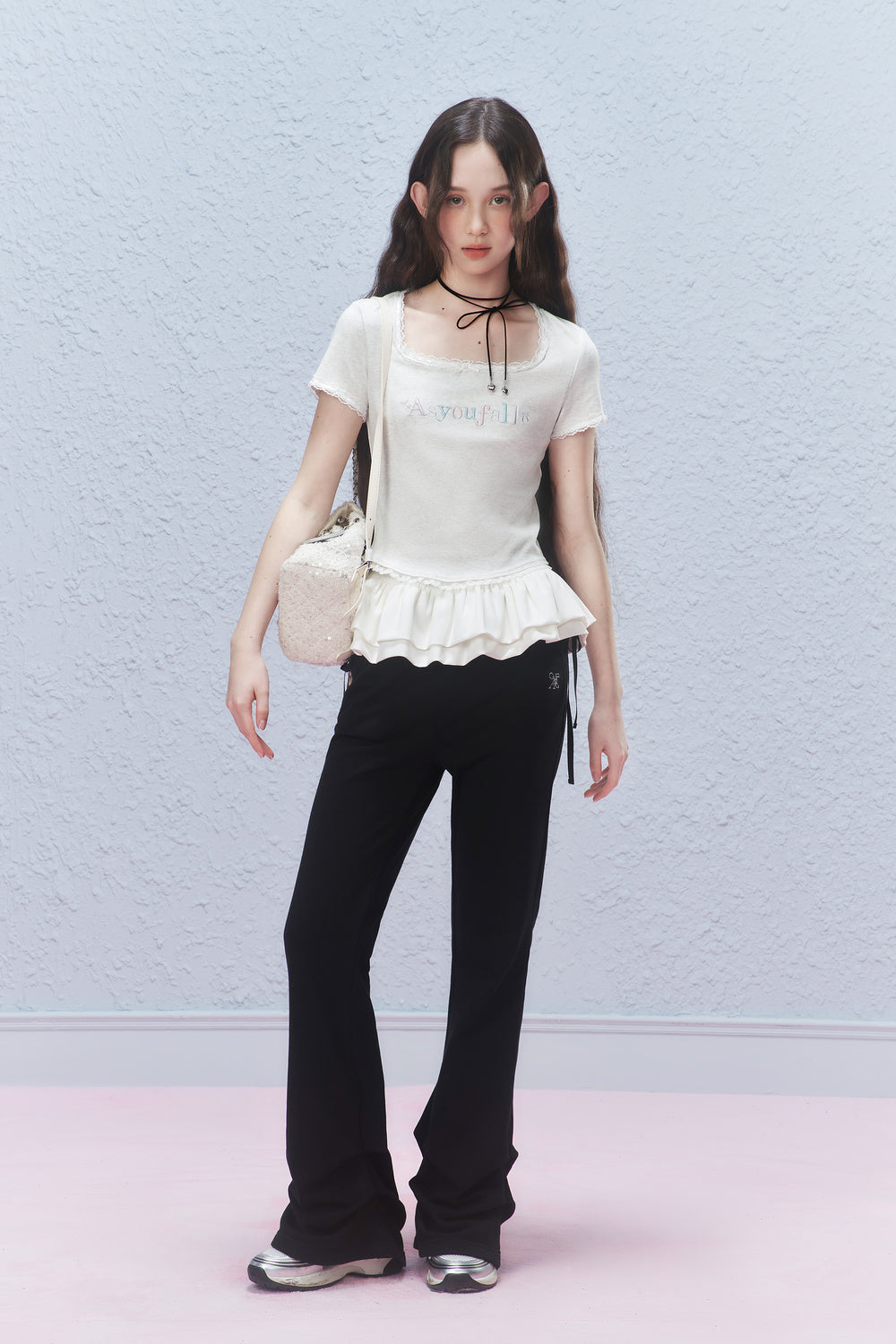Embroidered Fitted Tee With Curved Hem