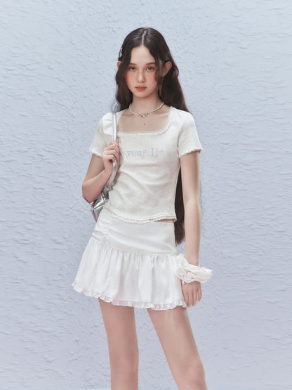 Embroidered Fitted Tee With Curved Hem