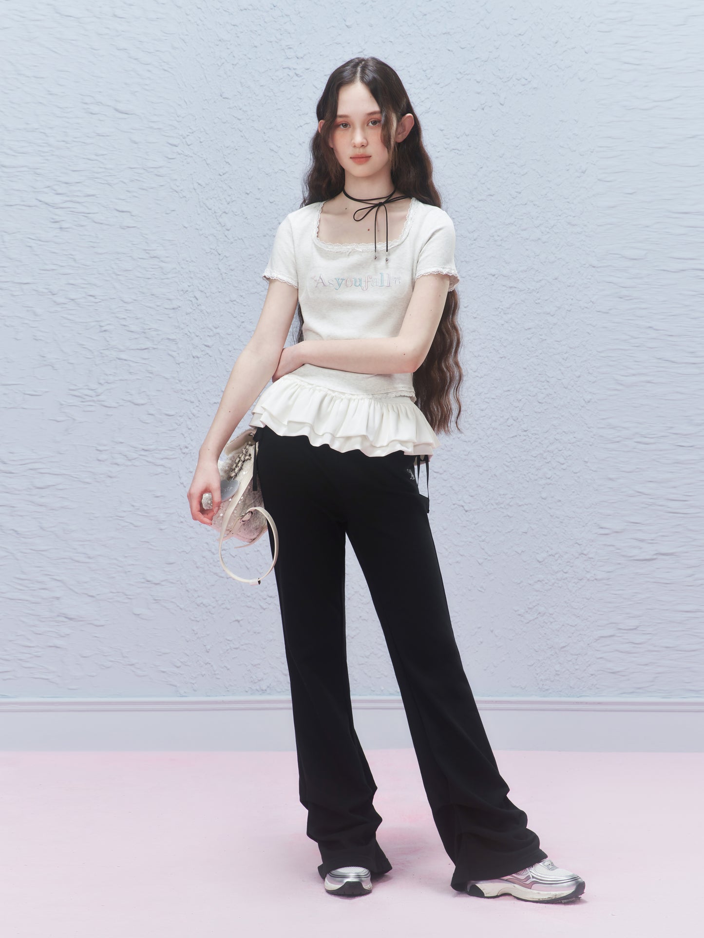 Embroidered Fitted Tee With Curved Hem
