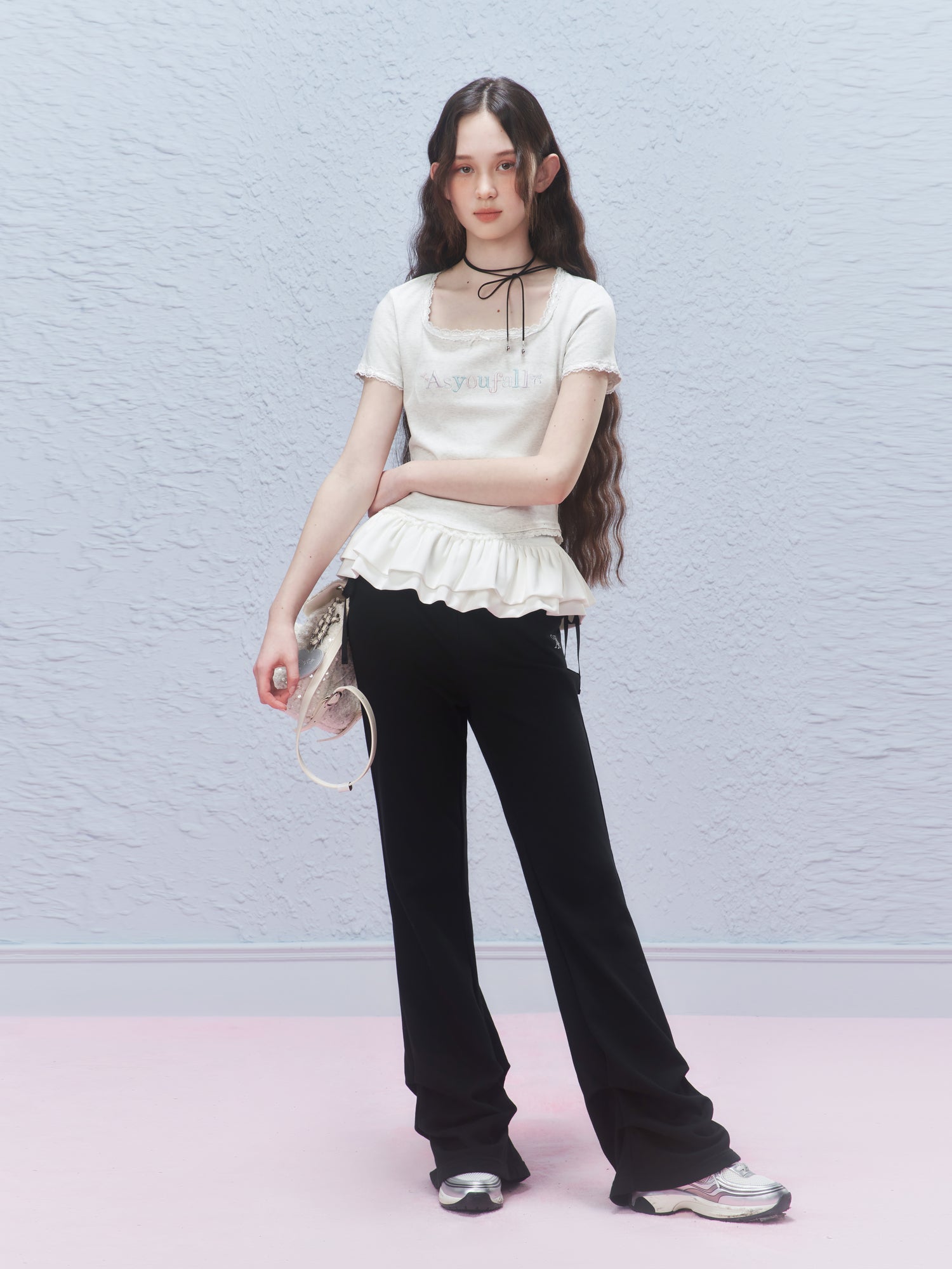 Embroidered Fitted Tee With Curved Hem