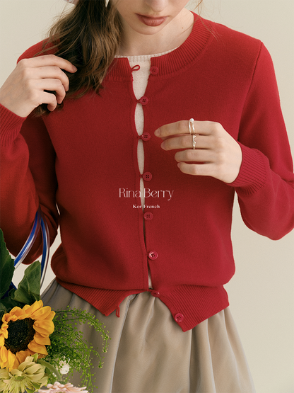 Button-Up Gap-Front Knit Cardigan