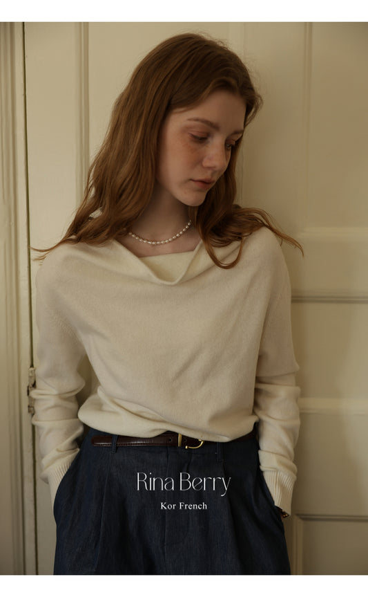 Draped Neckline Wool Blend Knit Top