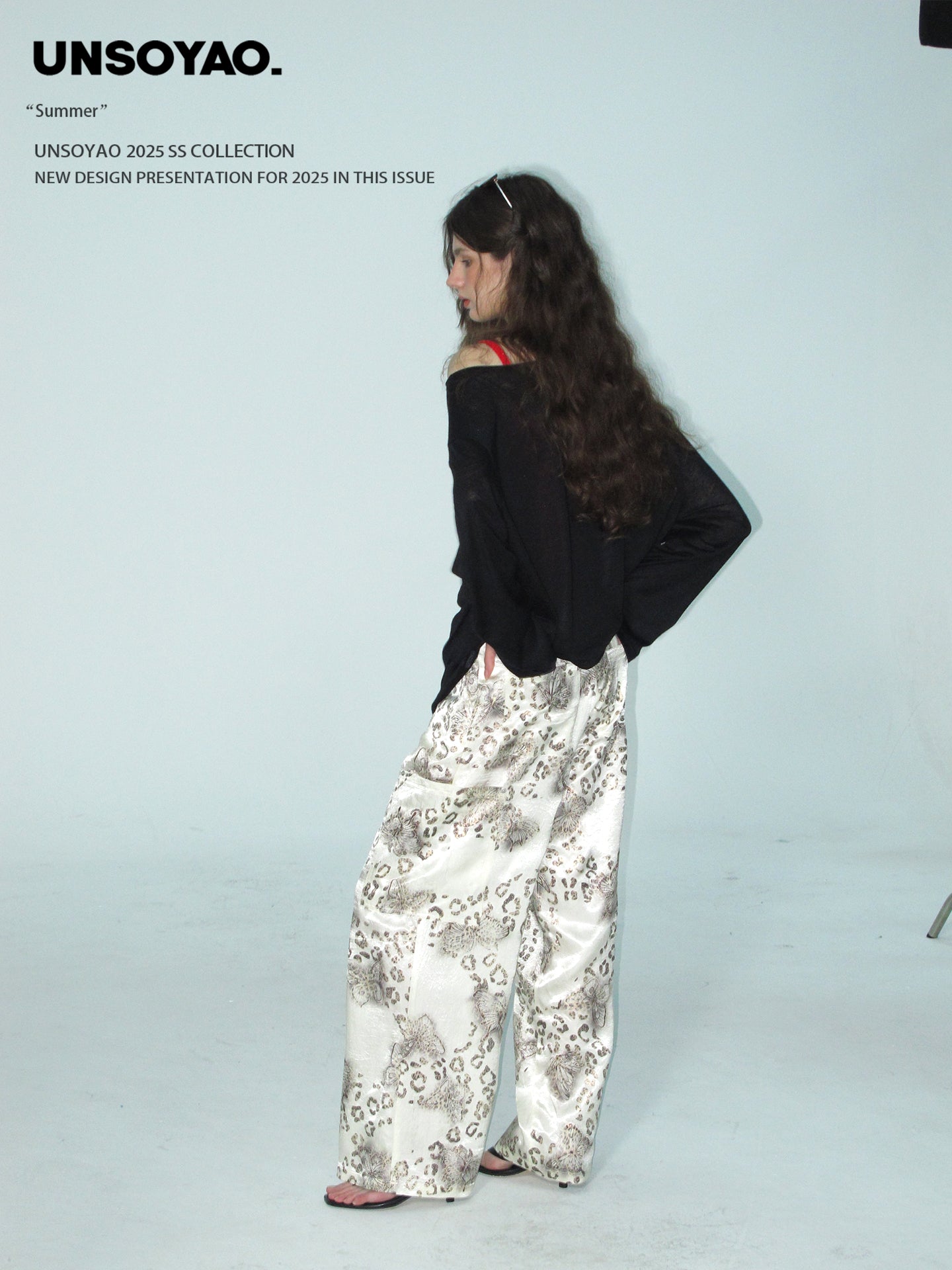 Satin Wide-Leg Pants With Leopard Butterfly Print
