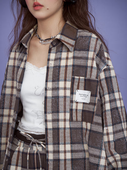 Plaid Oversized Linen-Blend Shirt, High-Waisted Shorts