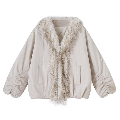 Faux Fur Balloon Hem Jacket With Embroidered Accent