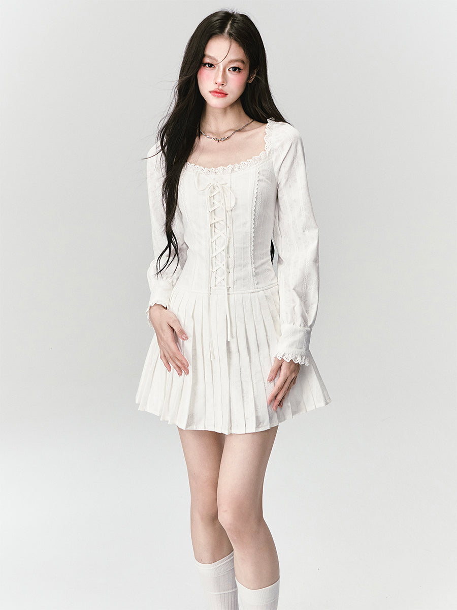 Lace-Up Square Neck Dress