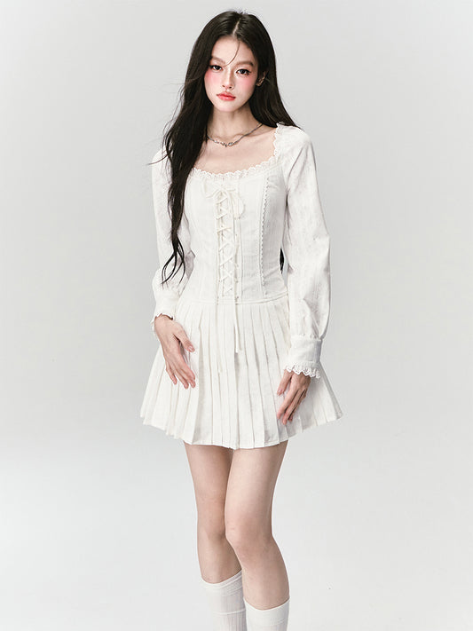 Lace-Up Square Neck Dress