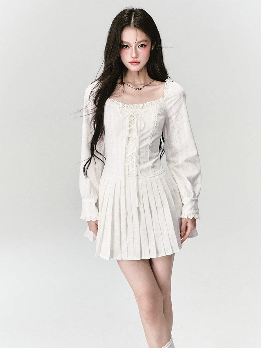 Lace-Up Square Neck Dress